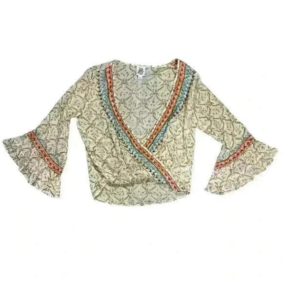 Ivy Jane Embroidered Bell Sleeve Crossed Peasant Top Women’s Size Small - Picture 1 of 6